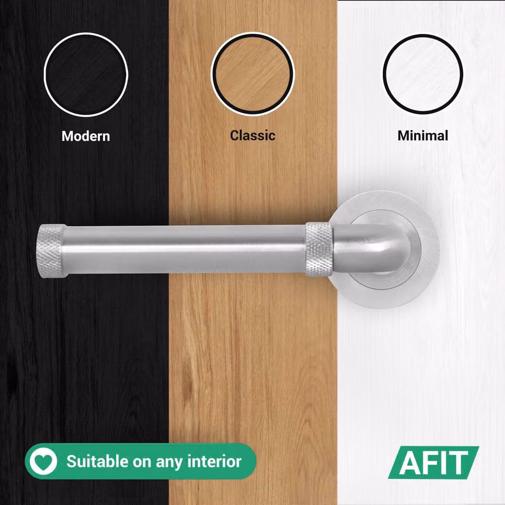 AFIT Satin Nickel Door Handle Latch Set in Silver with Brushed Aluminium Finish – 4