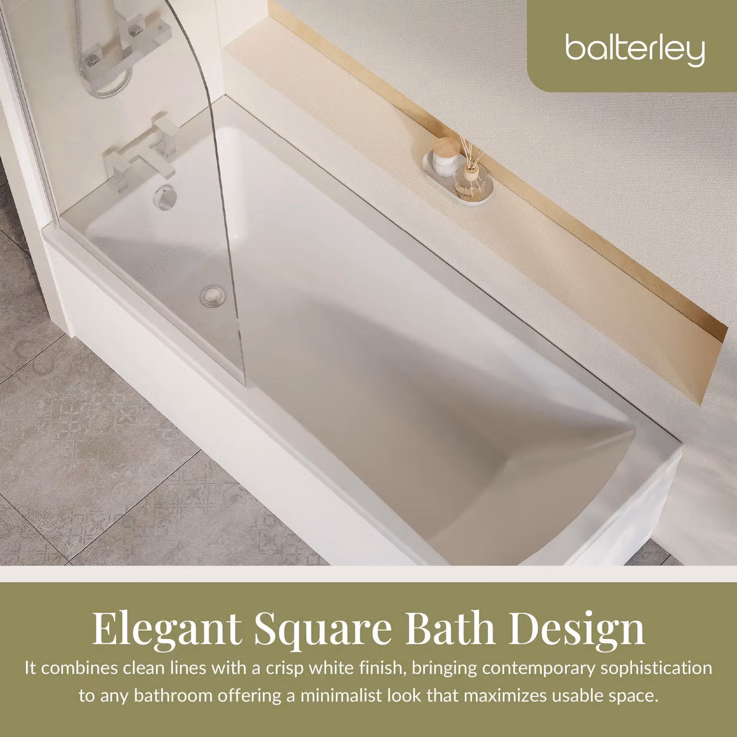 Balterley Square Rectangular Shower Bath Set in White with Chrome Round Screen, Apron and Floor Standing Leg Set, W/D: 170 x 70 cm – 2