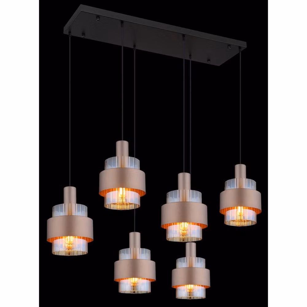 Netlighting Milley Cluster Pendant Light with Matt Black Metal and Amber Glass Shades, 6x E27, Height Adjustable – 2