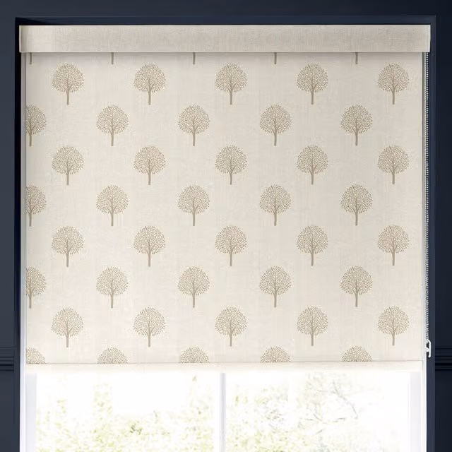 Emily Bond Yew Tree Semi-Transparent Made to Measure Roller Blind in Beige Floral Linen Style