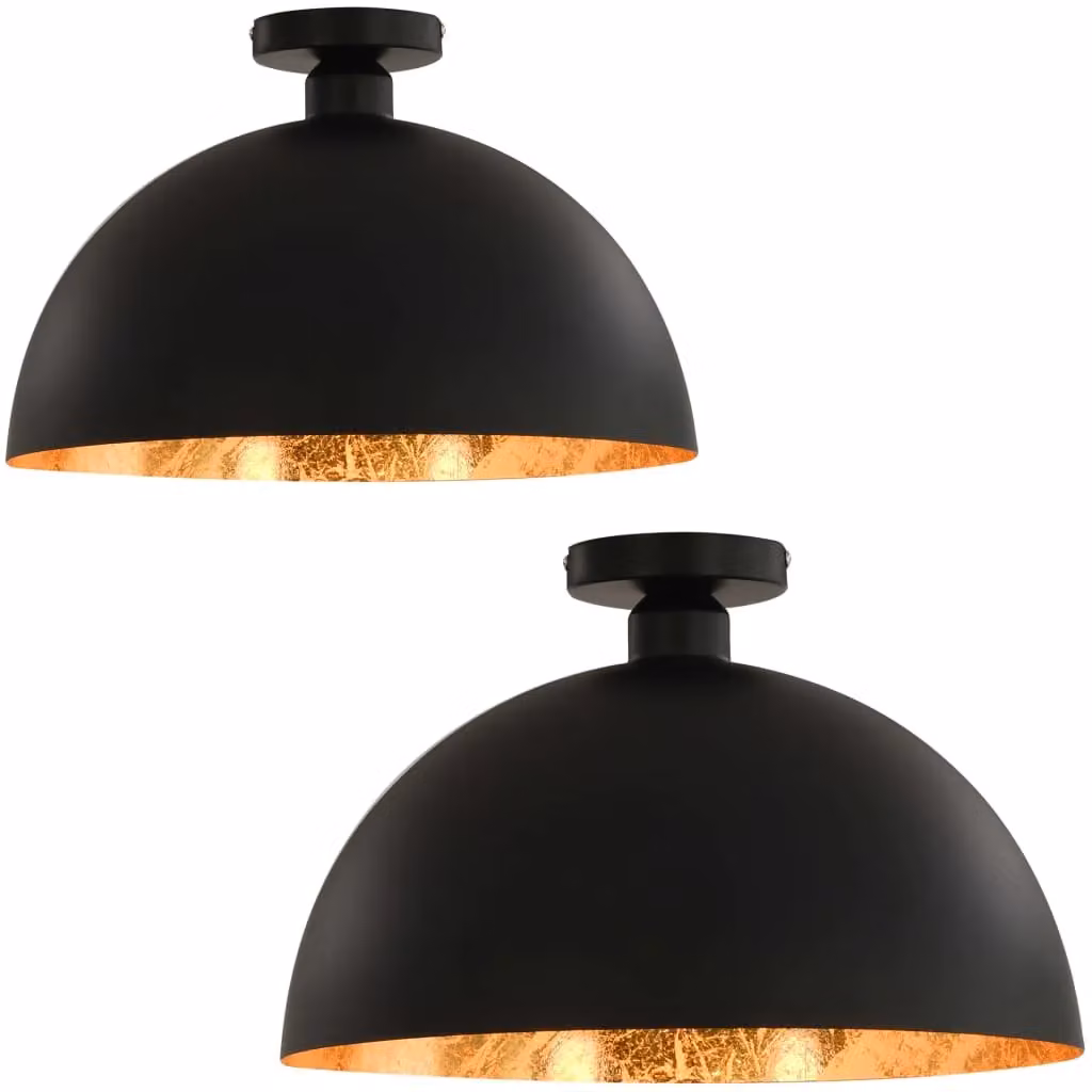 Berkfield Home Set of 2 Modern Semi-spherical Metal Ceiling Lamps in Black and Gold/Brass with E27 Sockets – 2