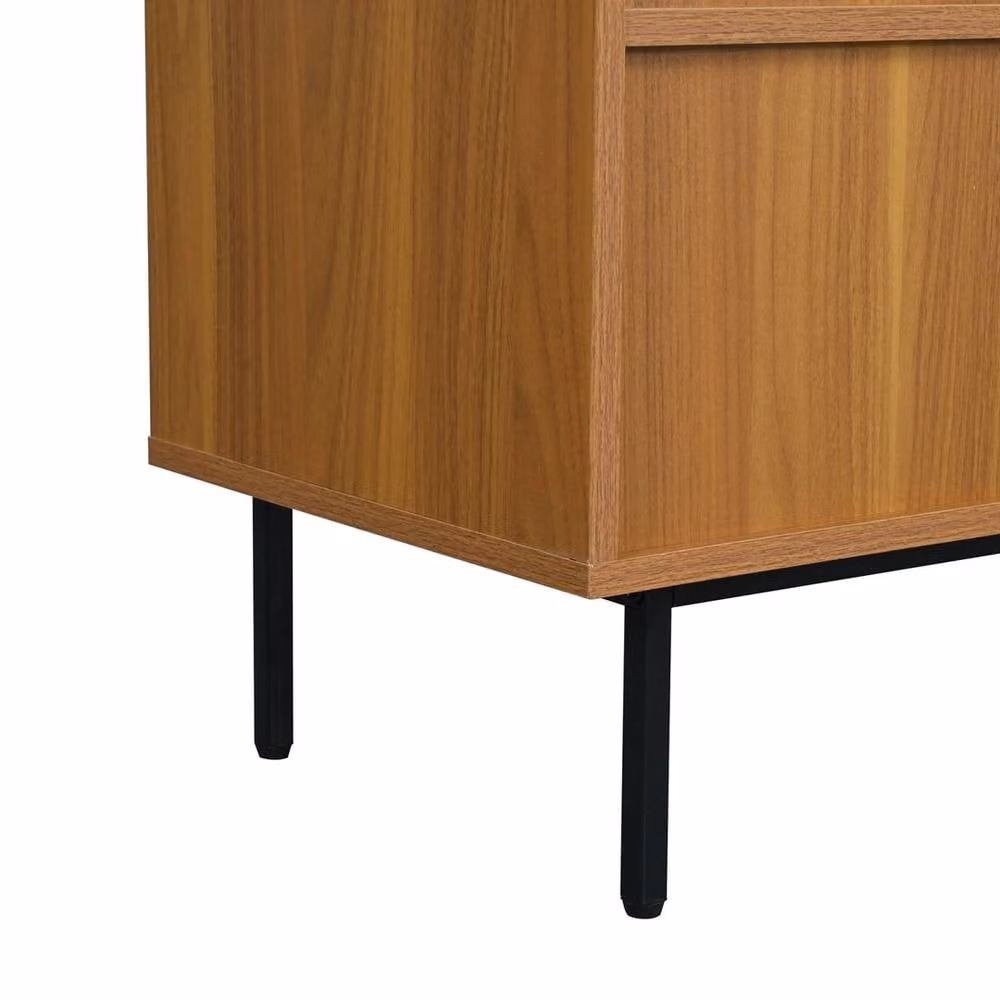 ERGOVEXA Brown Rattan Sideboard Storage Cupboard with Sliding Barn Doors – 3