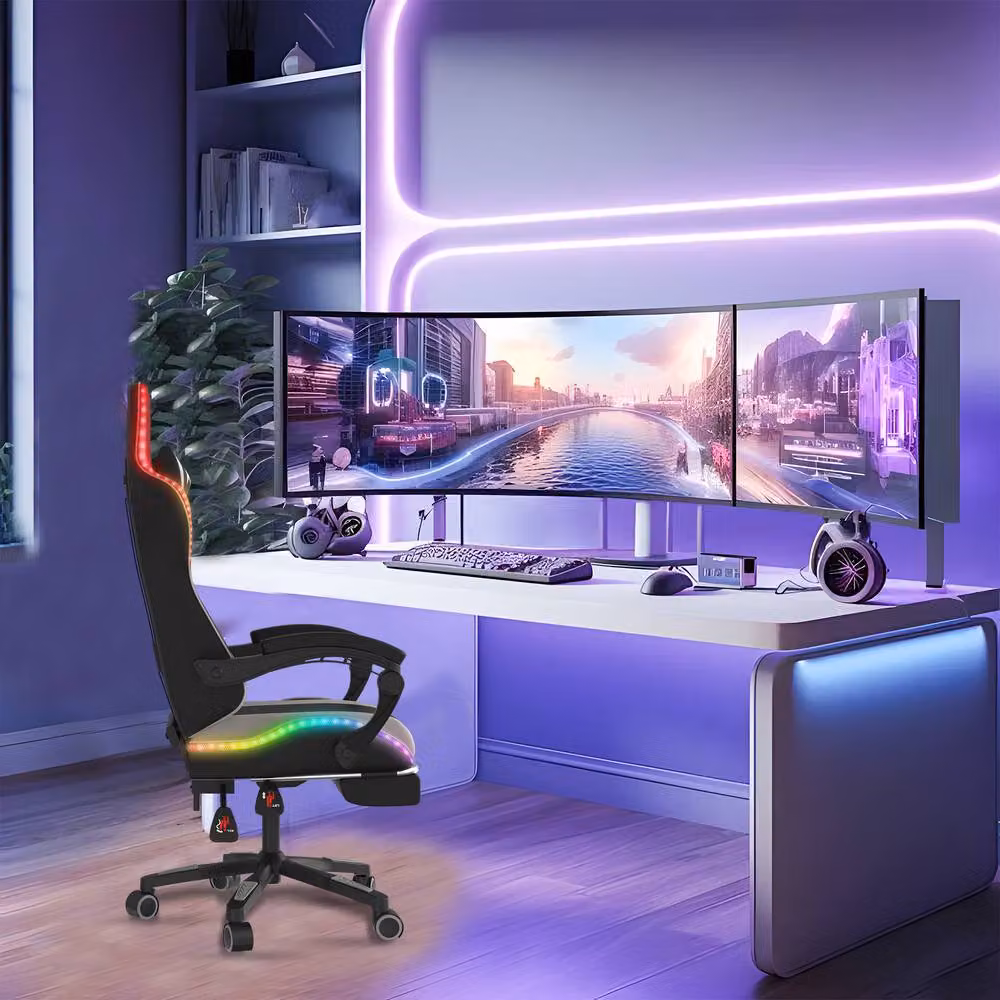 Alivio Wireless RGB LED Gaming Chair with App Control and Massage Lumbar Cushion in Grey – 4