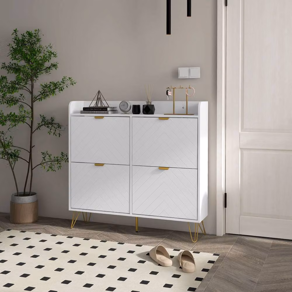 ERGOVEXA Modern Slim White Shoe Cabinet with 4 Tilting Compartments and Ventilation – 3