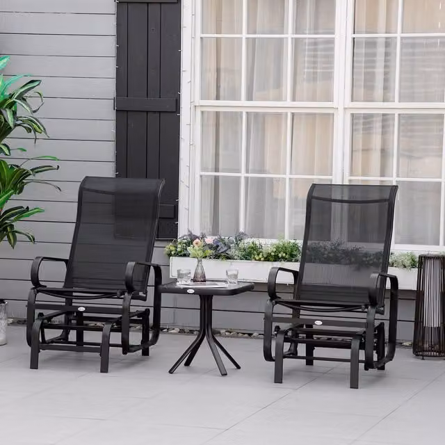 Outsunny Modern Outdoor Gliding Rocking Chair with Tea Table in Black