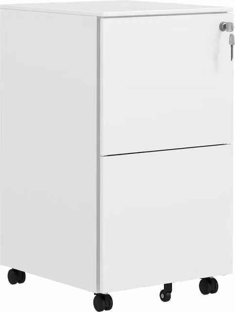 Rolipo Lockable 2-Drawer Steel Mobile Filing Cabinet with Castors, White