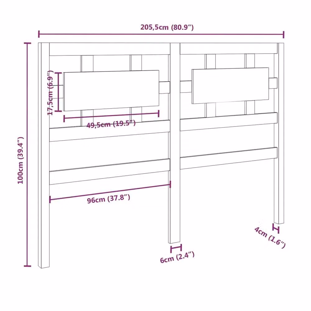 Berkfield Home Beautiful Bed Headboard in Grey Solid Pine Wood, W: 205.5 cm, D: 4 cm, H: 100 cm – 4