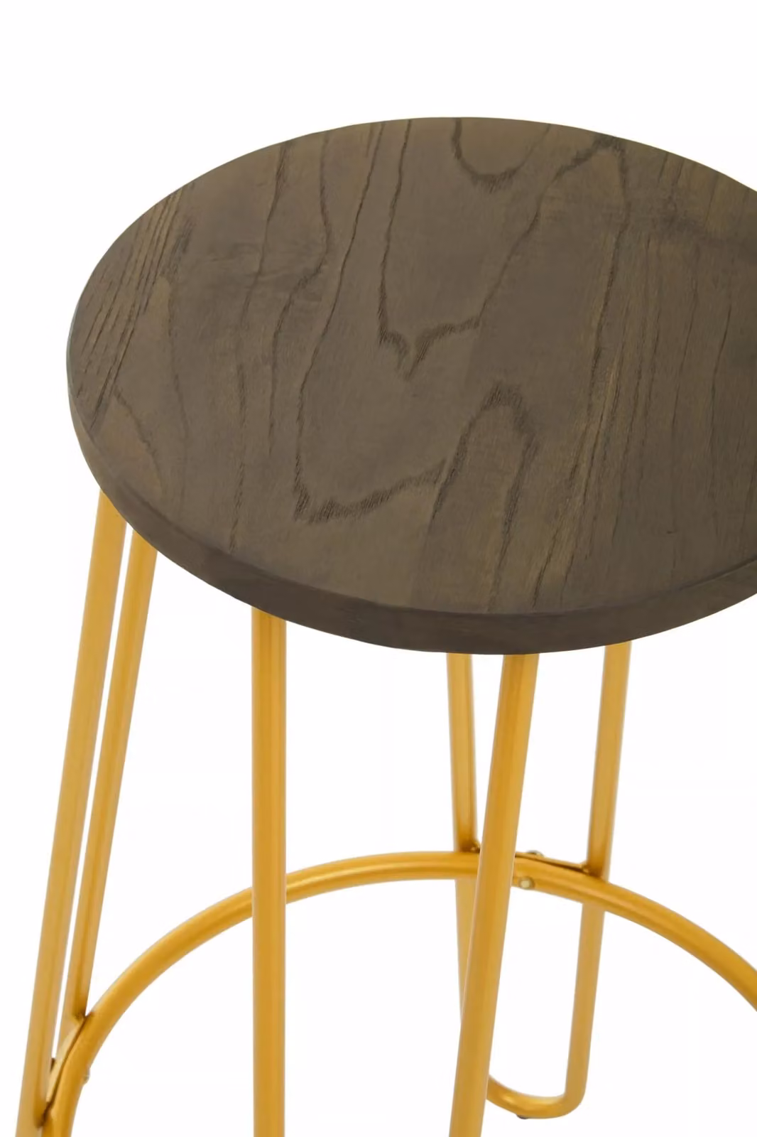 Orsina Modern Metal and Wood Bar Stool in Gold and Brown, H 75 cm x W 50 cm x D 50 cm – 2