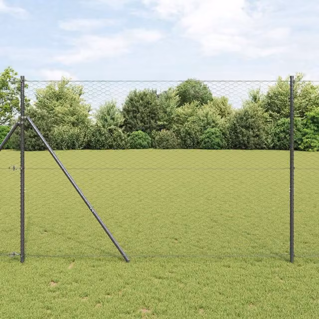 Berkfield Home Grey Steel Hexagon Fence, W: 10 m, H: 1.6 m – 1