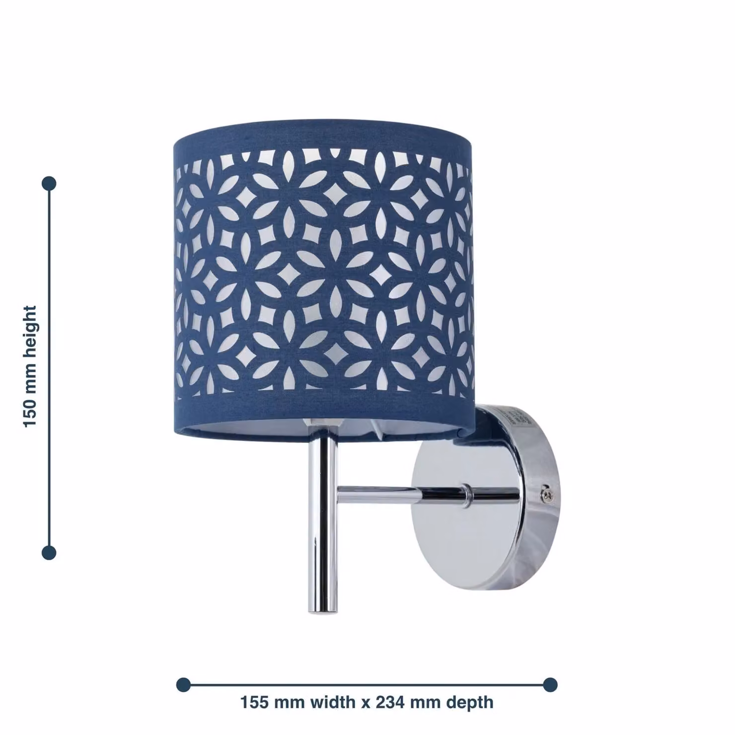 First Choice Lighting Brea Chrome Wall Light with Blue Fabric Shade – 4