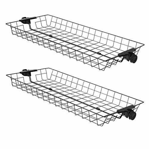 SoBuy Set of 2 Black Metal Storage Baskets for Telescopic Wardrobe Systems, W: 38 cm, D: 8 cm, H: 42 cm – 1