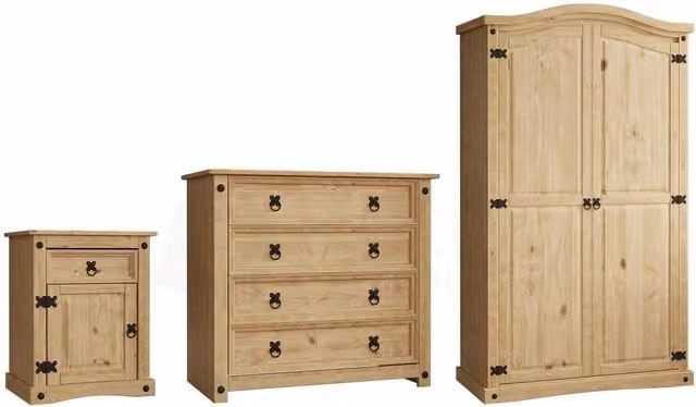 Vida Designs Corona Trio Rustic Waxed Pine Bedroom Set
