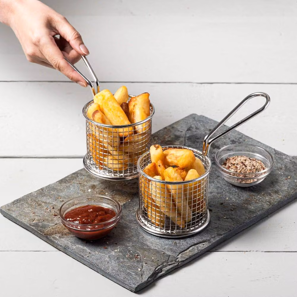 Kilo Mini Stainless Steel Serving Basket Set of 2 in Metallic Silver, Diameter: 7 cm – 3