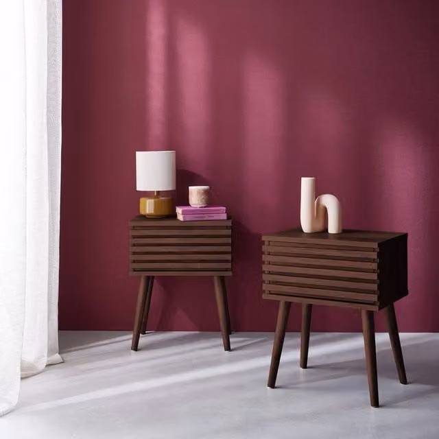sweeek Pair of Scandi-style Bedside Tables with Grooved Wood Effect in Dark Brown, W/D/H: 40 x 29 x 50.5 cm