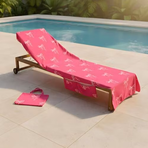 OHS Pink Bow Print Microfibre Beach Towel, Quick-Drying and Absorbent, W: 75 cm x L: 215 cm – 1