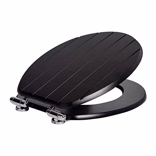 Harbour Housewares Soft Close Oval MDF Wooden Toilet Seat in Black, W: 37.5 cm, D: 37.5 cm, H: 3.8 cm