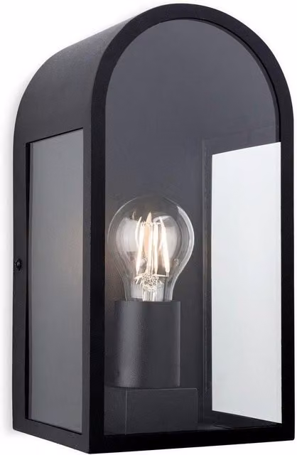 Netlighting Eva 1 Black Outdoor Wall Lantern with Transparent Glass and E27 Socket, IP44 Rated