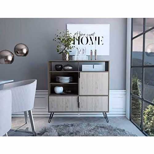 Core Nevada 3 Door High Sideboard in Smoked Oak and Grey Oak Effect with Metal Hairpin Legs – 2
