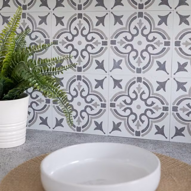 d-c-fix Jamila Grey Self-Adhesive Plain Wall Tiles for Kitchen and Bathroom (6 Tiles)