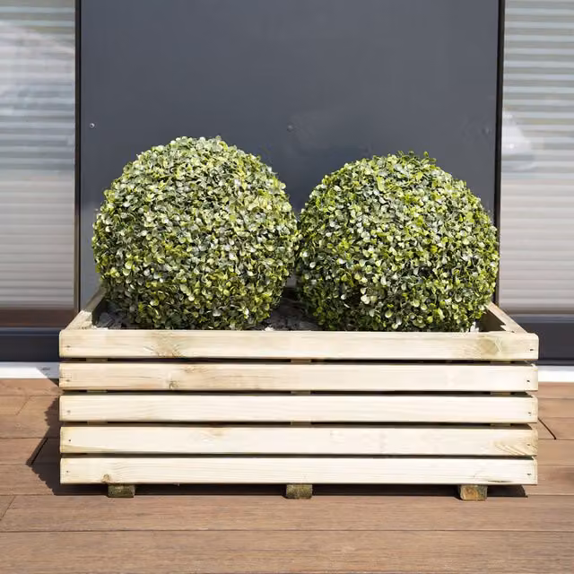 Cerland Kub Wooden Planter Tub in Brown and Beige, W/D/H: 80 x 40 x 28 cm