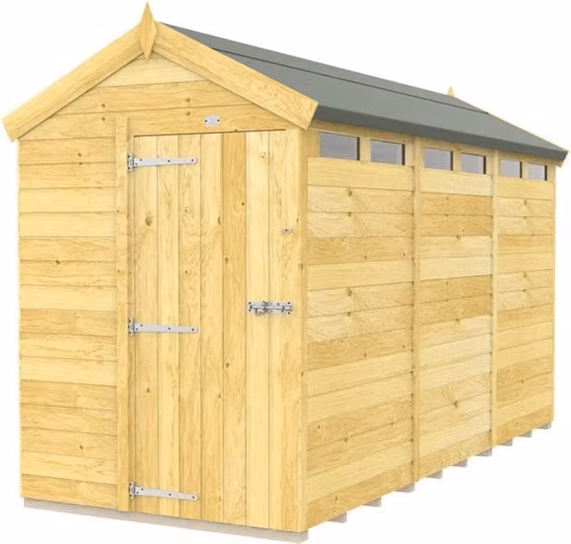 Buttercup Farm Apex Security Wooden Shed with Single Door in Brown, W: 147 cm, D: 358 cm, H: 217 cm – 1