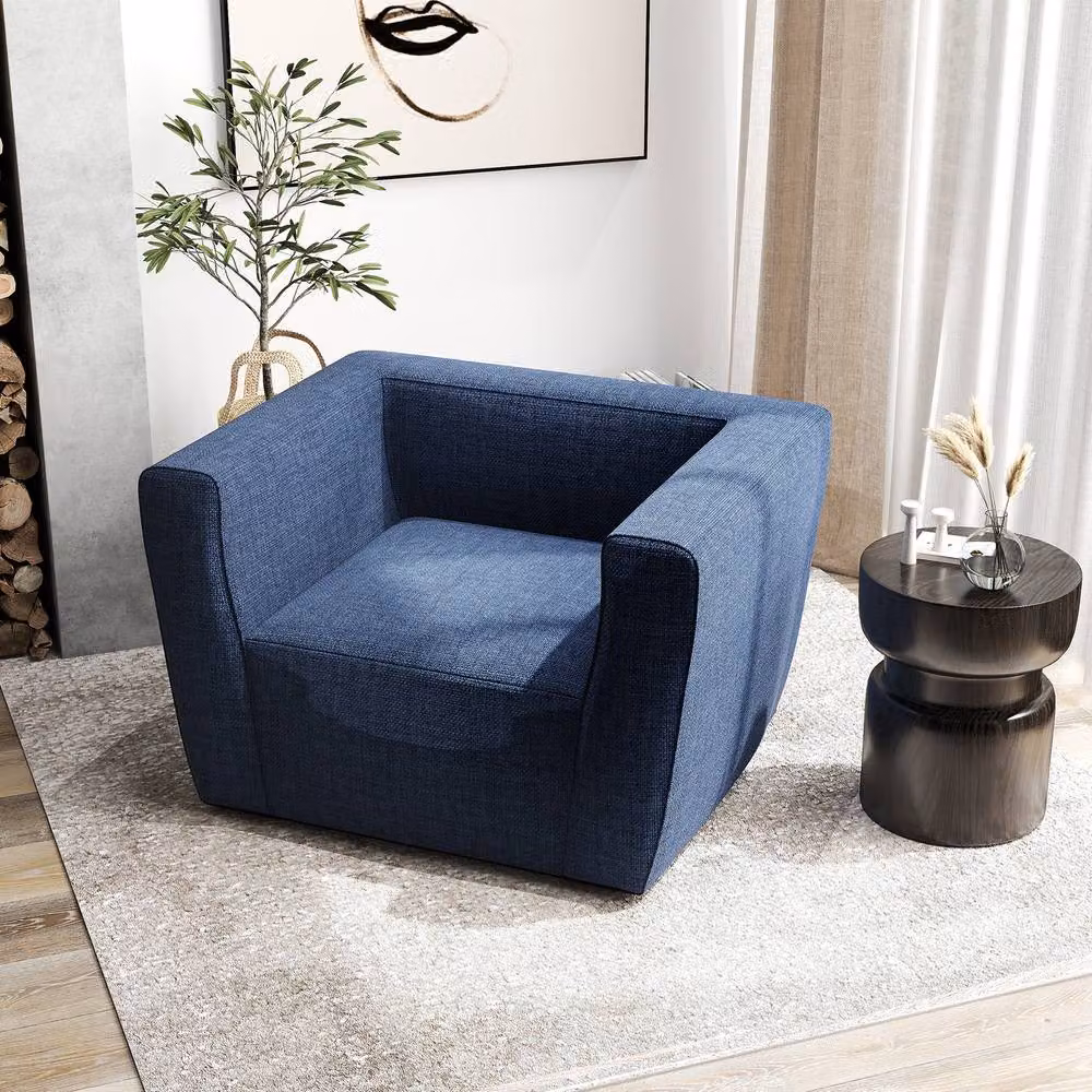 Gymax Inflatable Single Lounger Air Sofa Chair with Armrests in Blue – 7