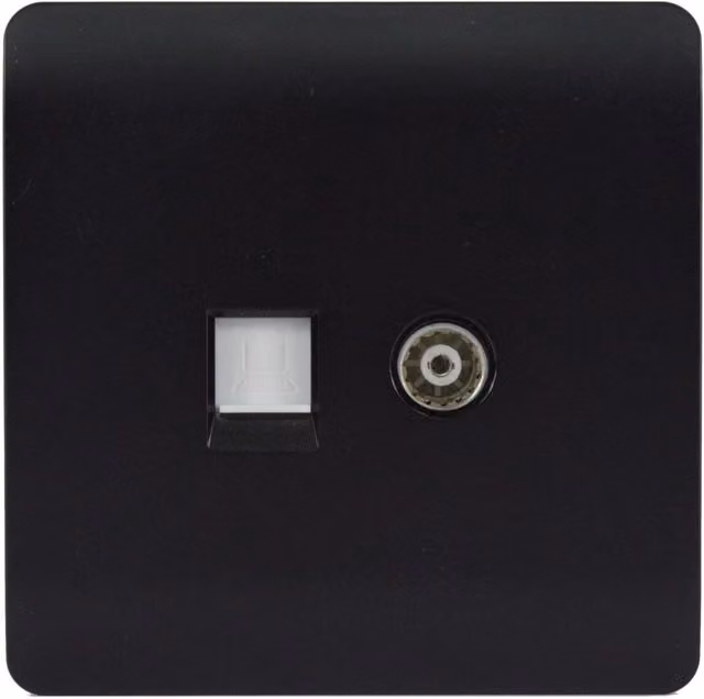 Trendi Switch 2 Gang Combination TV Co-Axial and RJ45 Cat 5e Ethernet Flush Sockets in Matt Black – 1