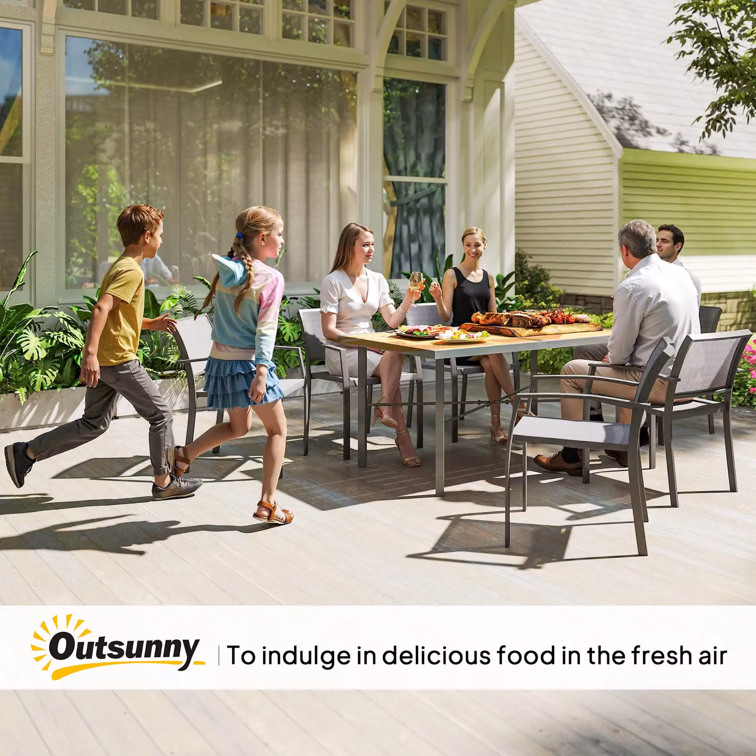 Outsunny Rustic Brown Metal Garden Table for 6, W/D/H: 150 x 90 x 72 cm – 6