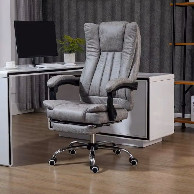 Vinsetto Arms Footrest Swivel Computer Task Chair in Grey with Microfibre and Synthetic Leather Upholstery