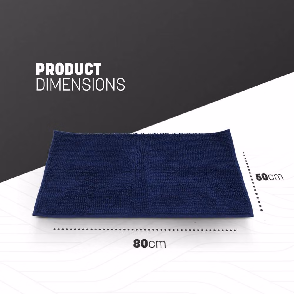 Keplin Non-Slip Microfibre Chenille Bath and Toilet Mat, Blue, W: 50 cm, D: 80 cm – 2