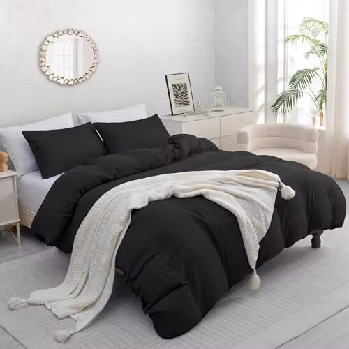 Pamposh Reversible Microfibre Single Duvet Cover Set in Black, W/D/H: 135 x 200 cm with 50 x 75 cm Pillowcase – 2