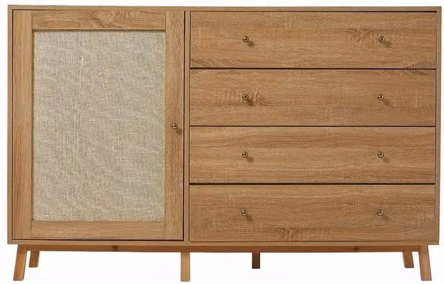 VOGREX Modern Wooden Sideboard with Drawers and Storage Cupboard in Brown and Multicolour, W/D/H: 141.0 x 89.5 x 4.0 cm
