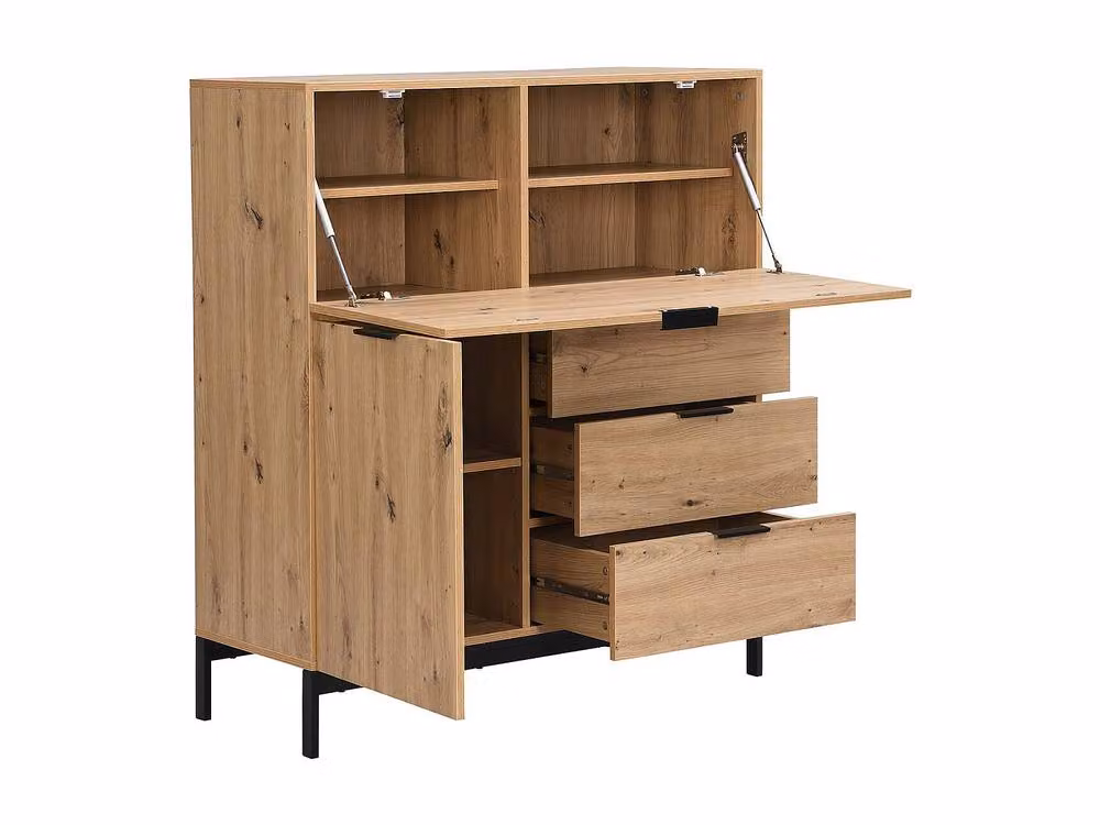 Vente-unique Secretary Desk with 2 Doors and 3 Drawers in Light Oak MDF and Metal – 2