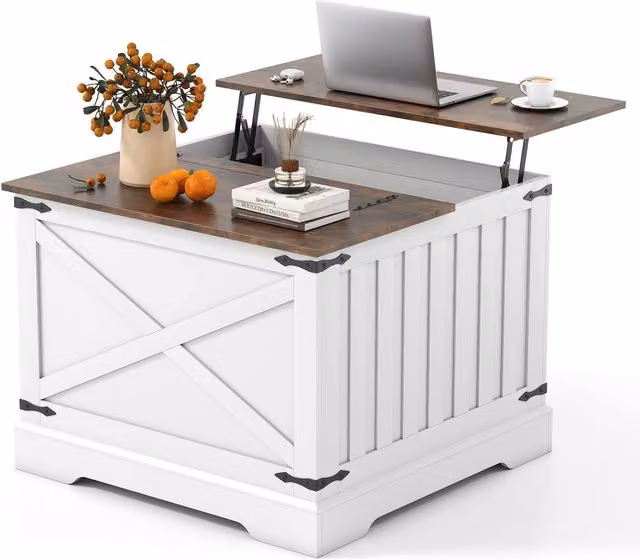 Costway Modern Square Lift Top Coffee Table with Storage Compartment in Brown – 1