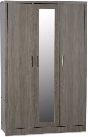 Seconique Modern 3 Door Wardrobe with Mirror and Integrated Drawers in Black and Grey Matt Finish