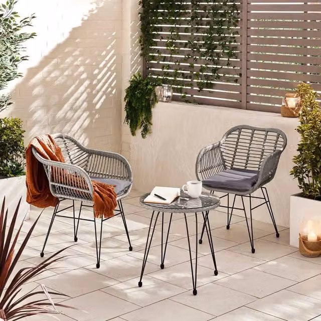 FurnitureboxUK Belize 2 Seat Outdoor Garden Bistro Set with Grey Polyrattan and Black Metal Legs