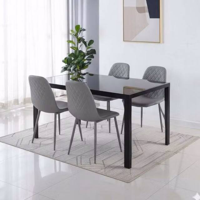 KOSY KOALA Modern Black Glass Rectangular Dining Table with 4 Grey Chairs, W/D/H: 120 x 70 x 75 cm – 1