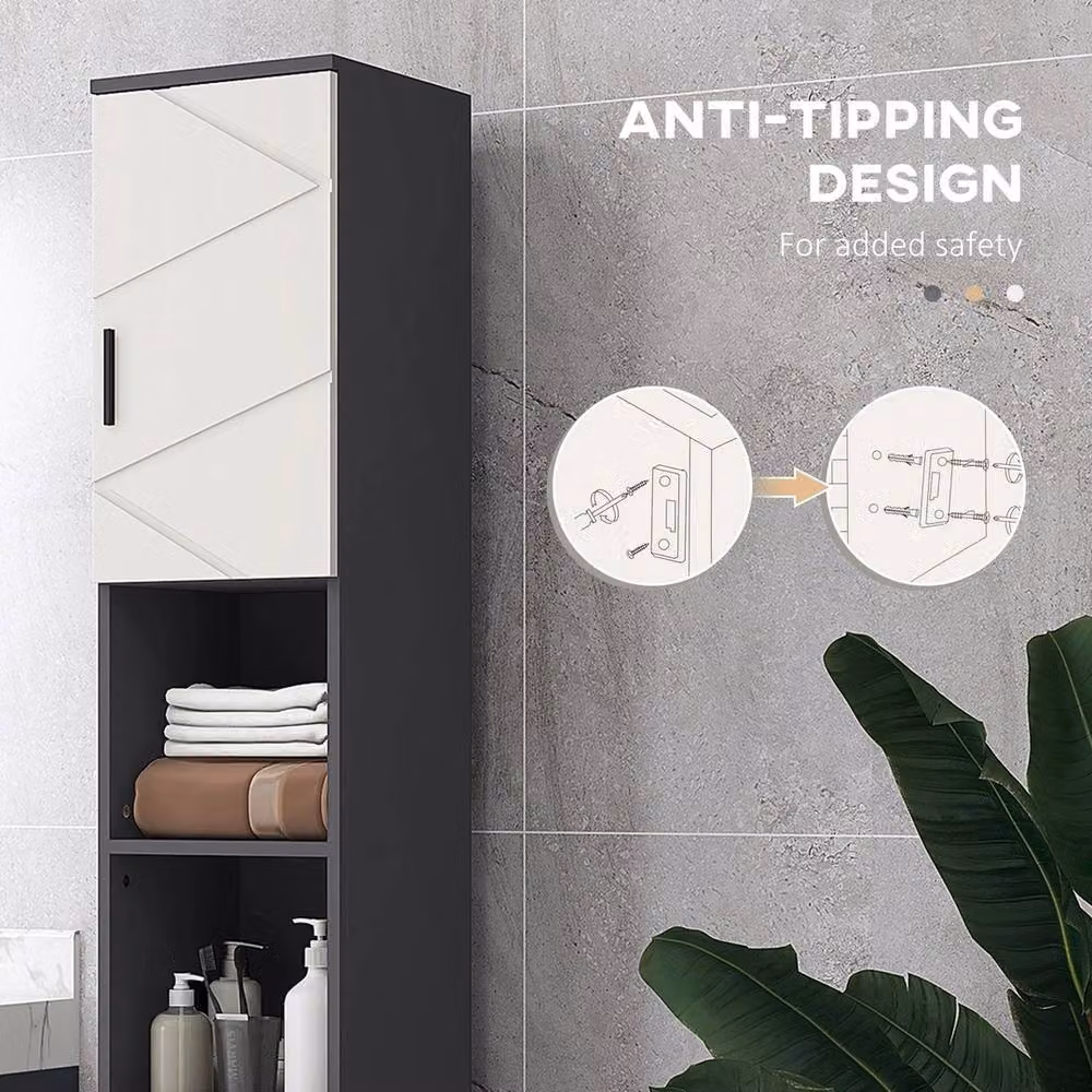 NESTLUNE Tall Bathroom Storage Cabinet with Soft Close Doors and Internal Shelves, White and Multicolour, W/D/H: 100 x 100 cm – 3