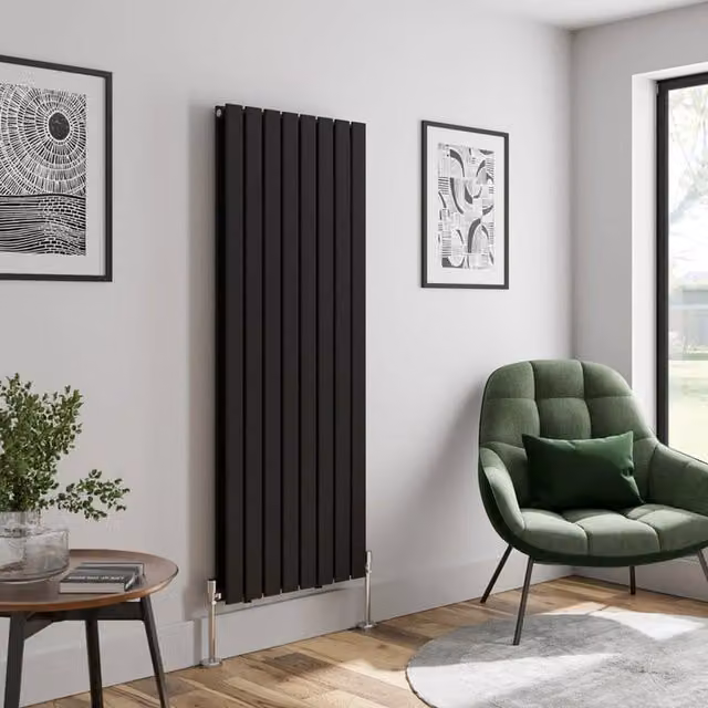 Temprazo Black Flat Double Panel Vertical Designer Radiator, H 160.0 cm x W 60.5 cm x D 60.5 cm