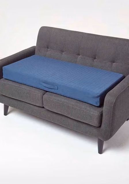 Homescapes Blue Cotton Orthopaedic Foam 2 Seater Booster Cushion with Removable Cover