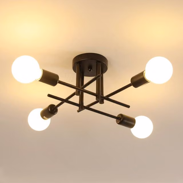 Pheashine Elegant Black Metal Ceiling Lamp with E27 Holder and Light Bulb, Diameter: 43 cm