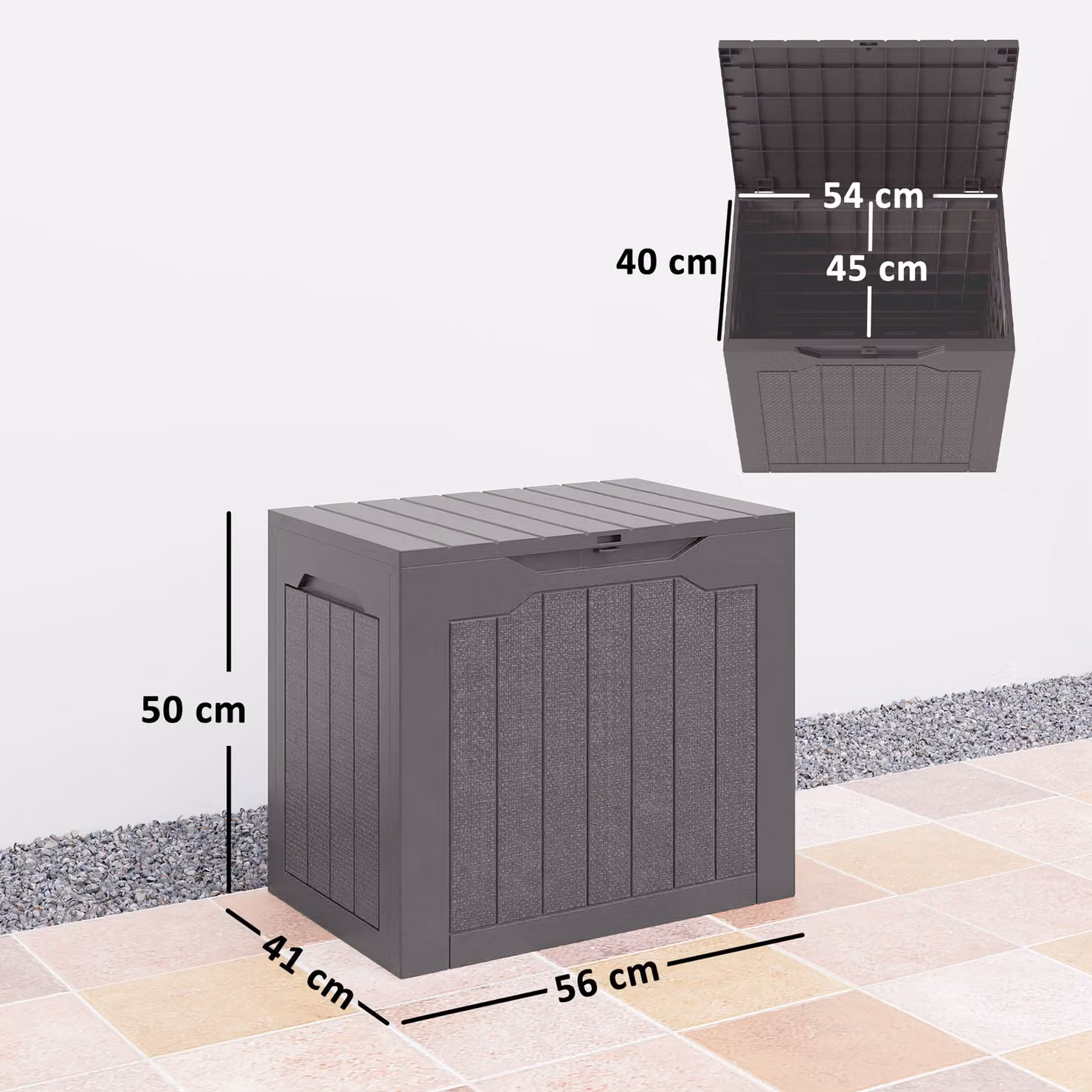 Outsunny 93L Plastic Garden Storage Box with Handles in Brown – 3