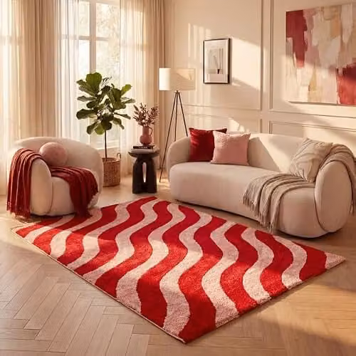 THE RUGS Joli Area Rug, Striped Red and Pink Modern Artistic Design, W: 160 cm, D: 230 cm – 2