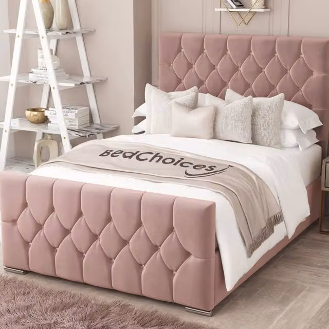 Bed Choices Florida Pink Velvet Upholstered Ottoman Bed Frame with Gas Lift and 70 inch Headboard, Single, 90 x 200 cm