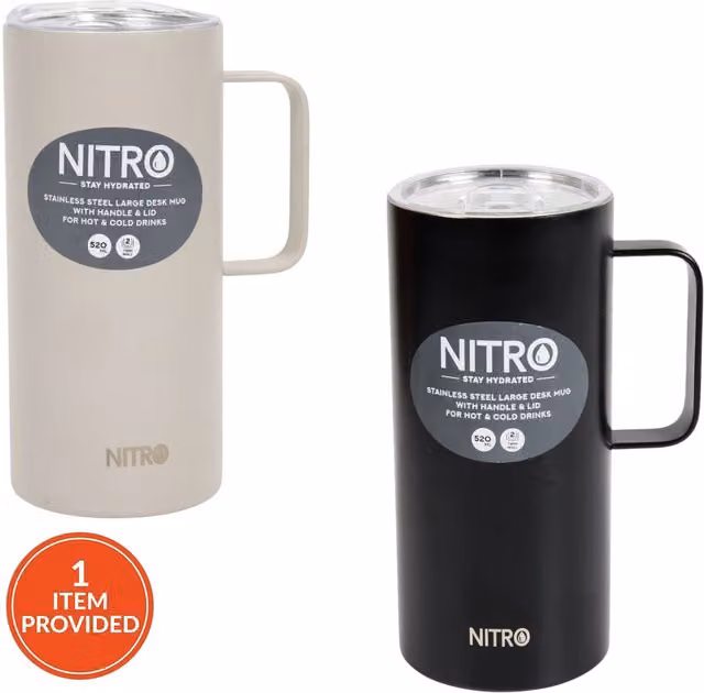 Nitro Stainless Steel Vacuum Desk Mug with Lid, Black and Multicolour, 520 ml