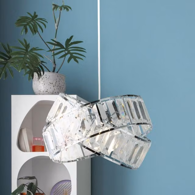 Lighting Collection Modern 2 Ring Chrome and Transparent Acrylic Easy Fit Lampshade – 2
