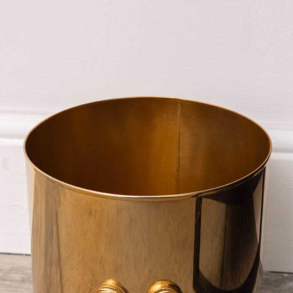 Melody Maison Round Shiny Gold and Black Metal Bow Waste Bin – 2