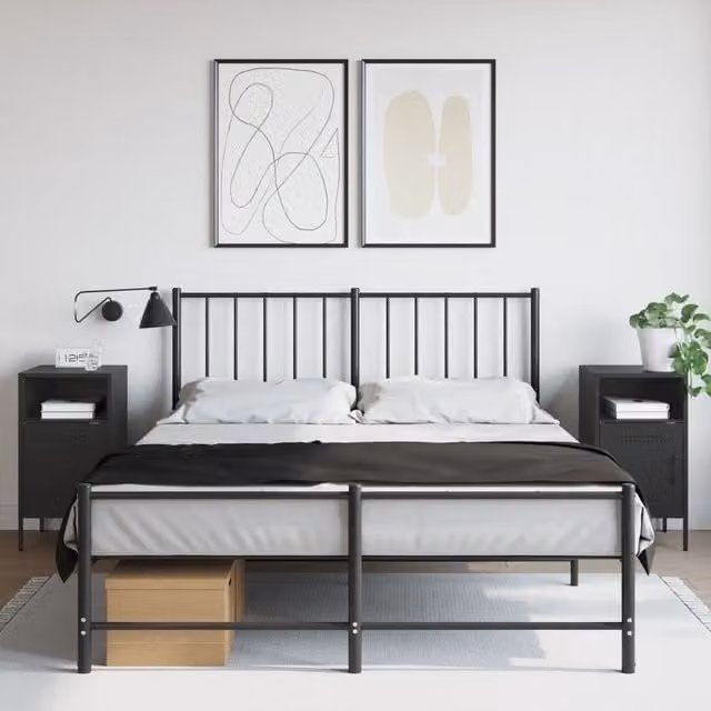 Berkfield Home Set of 2 Black Steel Bedside Cabinets, W/D/H: 36 x 39 x 68 cm