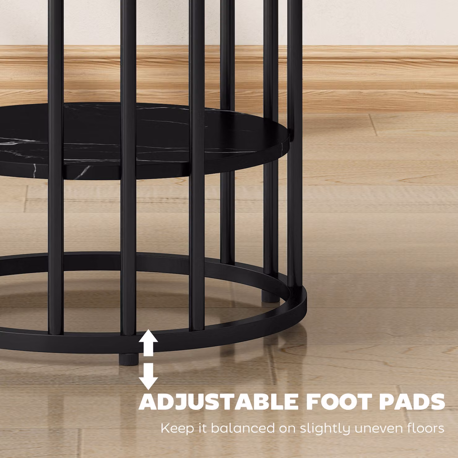 HOMCOM Set of Two Black Marble-Effect Round Coffee Tables with Metal Legs – 7