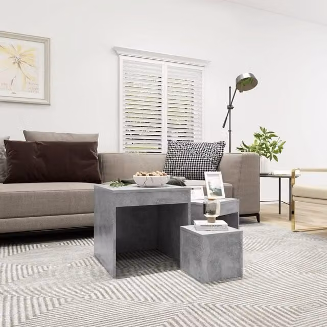 Berkfield Home Nesting Tables, 3 Piece Set in Concrete Grey Engineered Wood